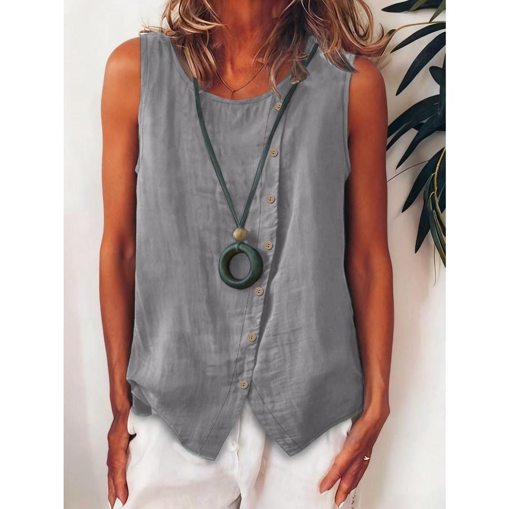 Damska koszula bez rękawów w stylu boho, zapinana na guziki, luźny top kamizelka z jednostronnym zapięciem po bokach