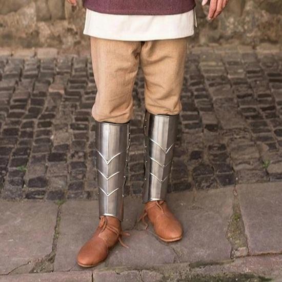 Fantasy Greaves Polished Steel Leg Armor Medieval Shin Guards for Men Perfect for Cosplay, LARP and Renaissance Festivals