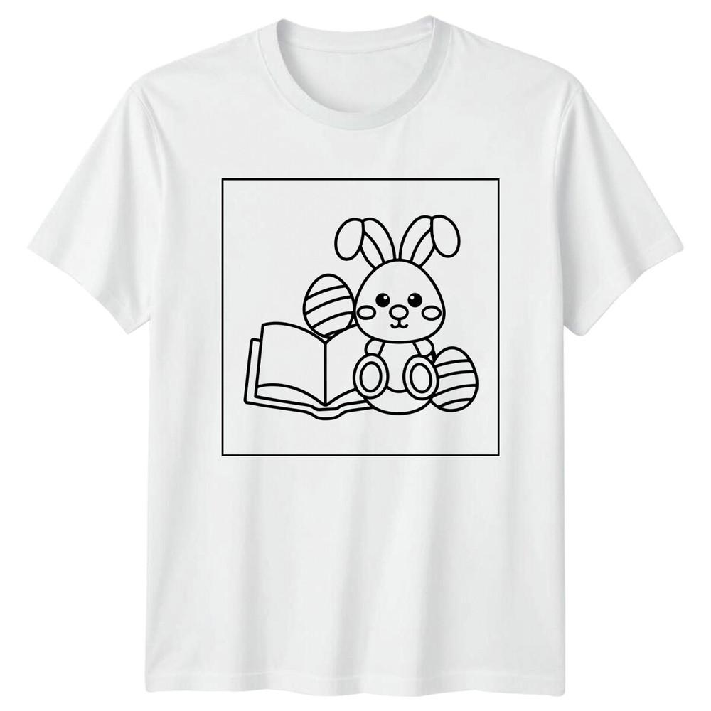 Easter Bunny Book Eggs Holidays Unisexs TShirt Ladies Tee Graphic Unisex Top S