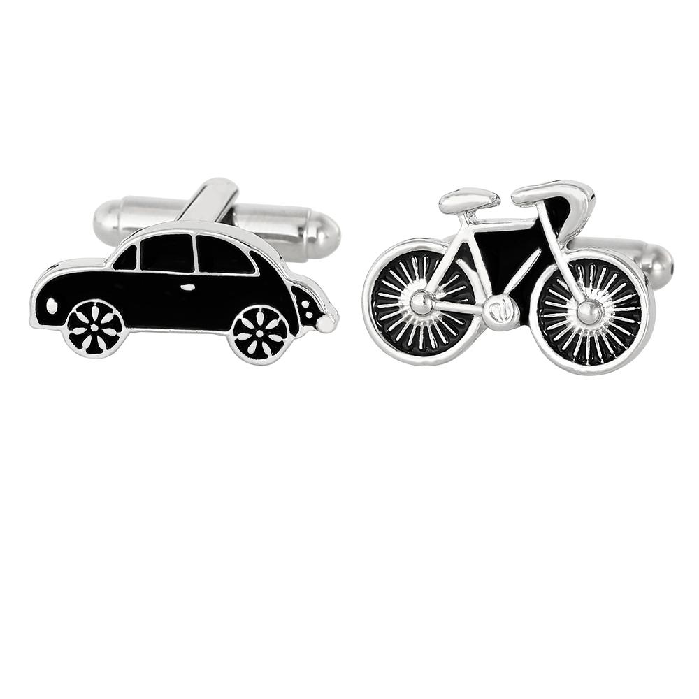 Funny Vintage Car And Bicycle Shaped Mens Cufflinks Funny Black Vehicle Enamel Sleeve Button