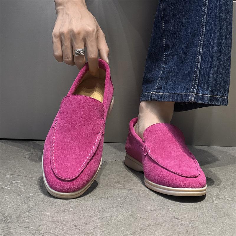 Autumn shallow loafers men's fur one-pedal small leather shoes matte flat-soled footwear-M