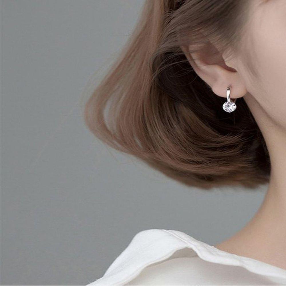 Women's 2-color simple elegant cubic circle earrings, one-touch earrings, simple earrings, circle earrings
