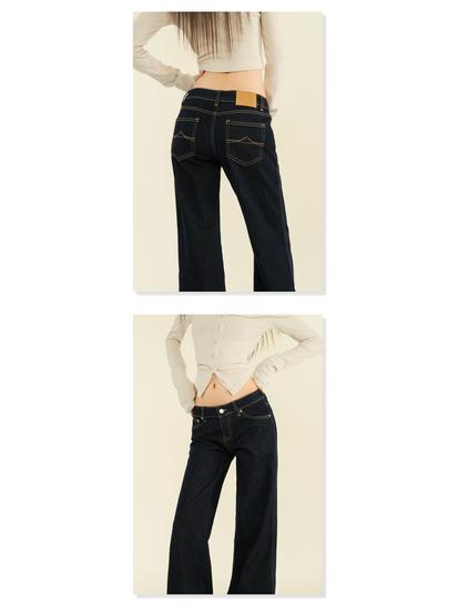 Women's Original Blue Micro-Flare Low-Rise Jeans, Autumn/Winter 2024: Trendy Slimming Wide-Leg Style