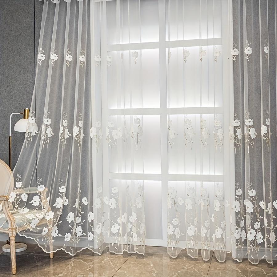 2pcs of Countryside Embroidered Flower Pattern, Uv-Resistant Transparent Curtains, Suitable for Home Decoration In Living Rooms, Bedrooms
