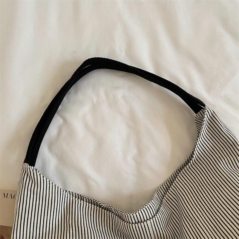 Borsa Hobo in Tela a Righe Morbida con Ampia Tracolla Grande Capacità Borsa Tote Casual da Donna per l'Uso Quotidiano
