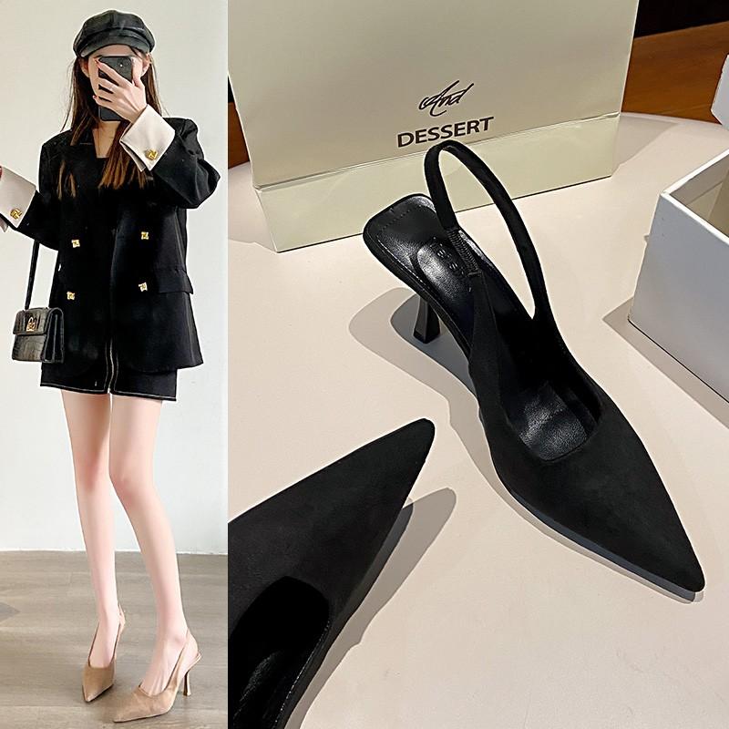 

Летние женские босоножки на каблуке, красные сандалии с острым носком на пятке, зеленые, черные, фиолетовые туфли на каблуке «котенок», женские туфли на шпильке для выпускного вечера 37