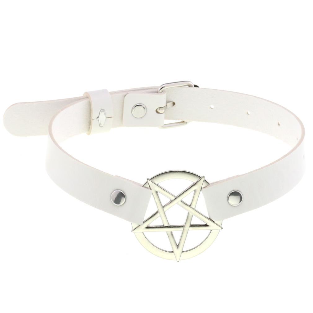 DIEZI Harajuku Bílý PU Kožený Kroužkový Choker Náhrdelník Pro Ženy Muže Vintage Gotický Hip Hope Nastavitelný Límcový Náhrdelník Šperky