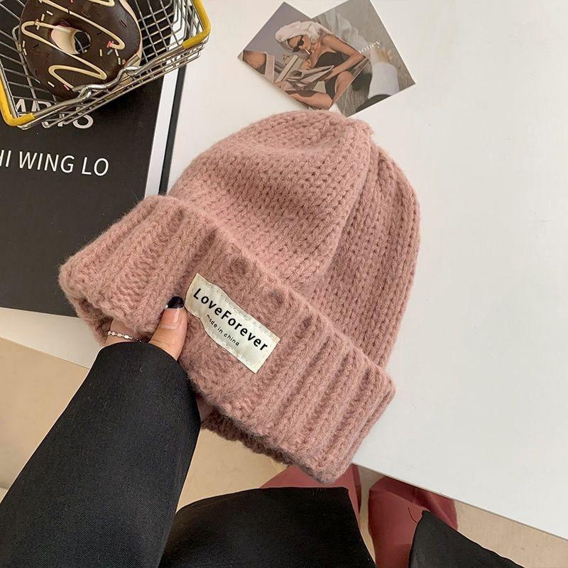 Korean Style Brand Letter Patch Wool Hat for Women Autumn and Winter Japanese Versatile Warm Knitted Hat Couple Student Pullover Hat