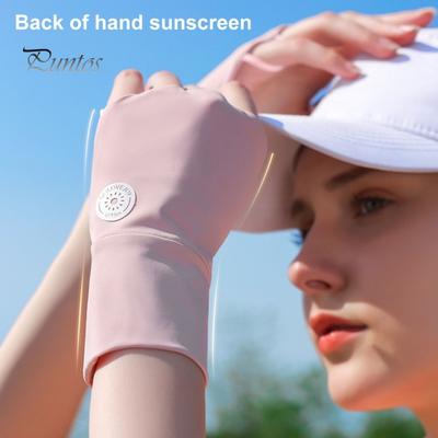 1 Pair Summer Sun Protection Golf Gloves Breathable Men Women Outdoor Sports UV Protection Fingerless Cooling Ice Silk Gloves Hand Sunshade Cover
