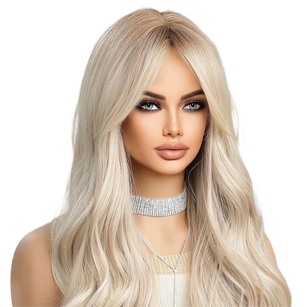 

Female Long Hair Summer Girl Group Gradient White Gold Natural Fashion Big Wave Wig 26inch золотой