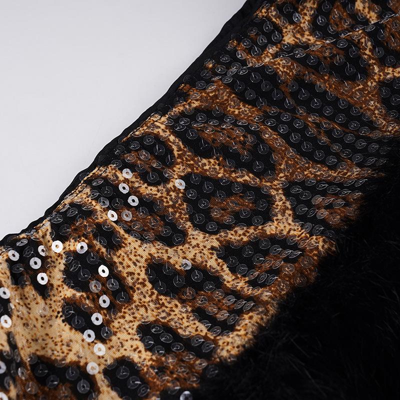 Minigonna Patchwork con Paillettes Stampa Leopardo - Gonna Corta Sexy Slim Fit da Donna, Collezione Autunnale