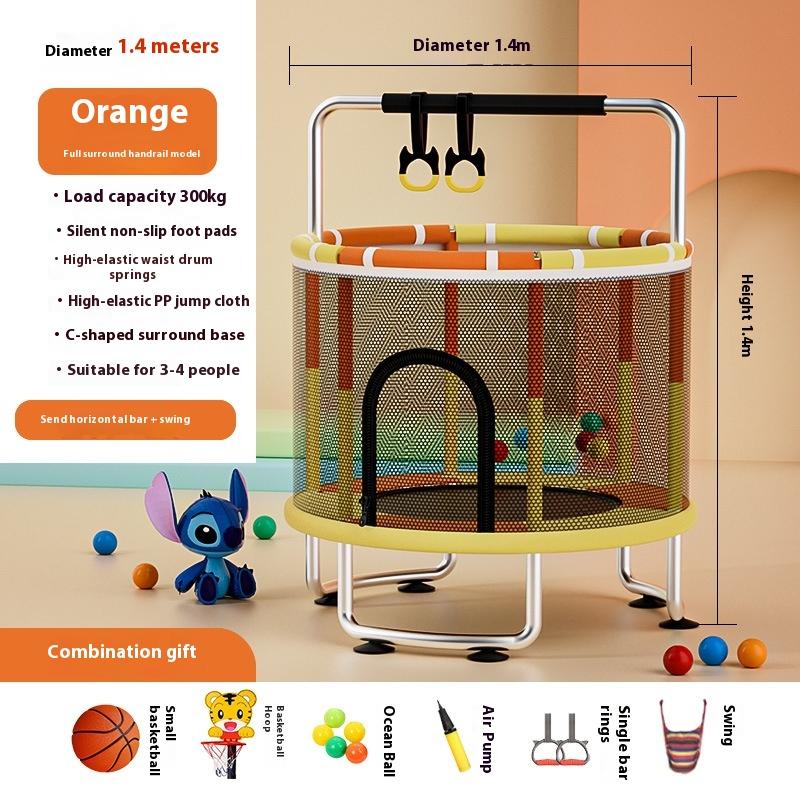Home children's indoor baby bouncy bed with children's toys, fitness equipment with protective nets, thick steel pipe trampoline