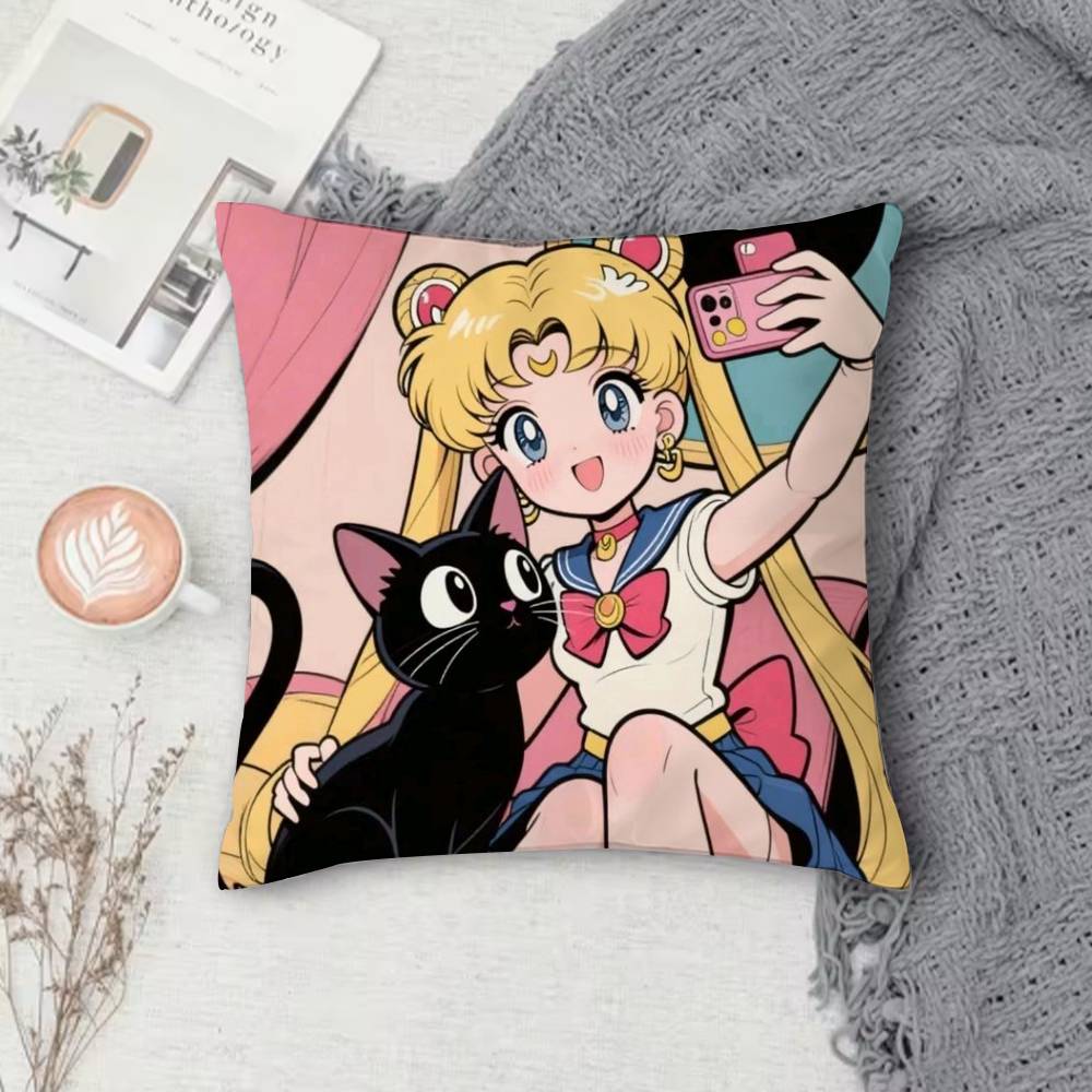 S-Sailor Moon Double-Sided Printed Square Pillow Cover Decorative Cushion Cover For Sofa Bedroom Bedside