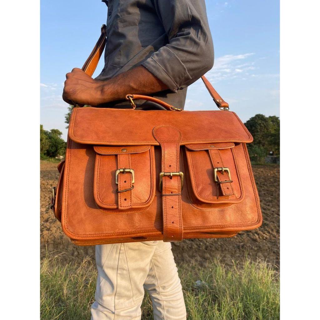 Handmade Leather Messenger Bag: Laptop Briefcase, Crossbody Satchel