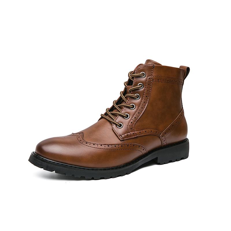 Winter Hot Selling Street Fashion Outdoor Workwear Shoes Thick Soled Men's High Top Shoes Lace Up Brown Ankle Boots for Men's