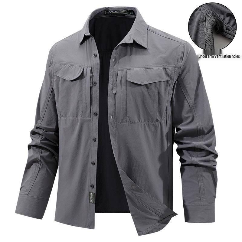 Men's Quick-Dry Mesh Underarm Long-Sleeve Tactical Shirt with Four Pockets