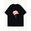 Women Casual T Shirt White Lotus Flower And Text Print Summer Outfit For Yoga And Daily Wear