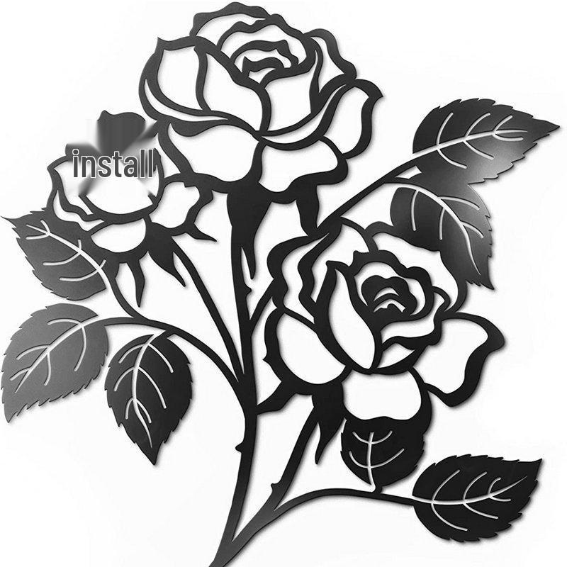 Hot Selling Metal Rose Wall Art Silhouette for Indoor Decoration
