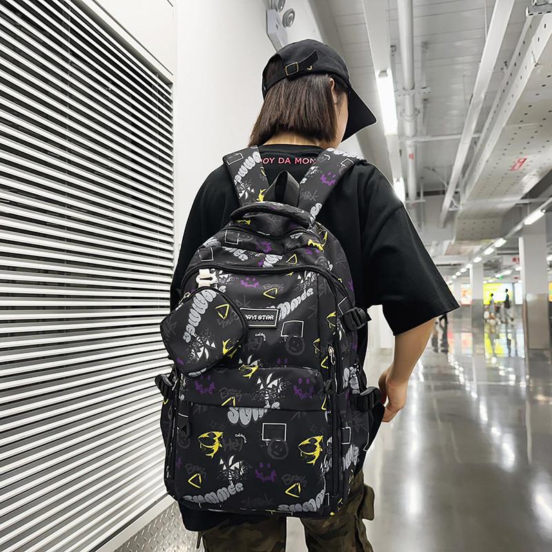 Shape Fashionable Letter Smiley Face Graffiti Large Capacity Backpack Student