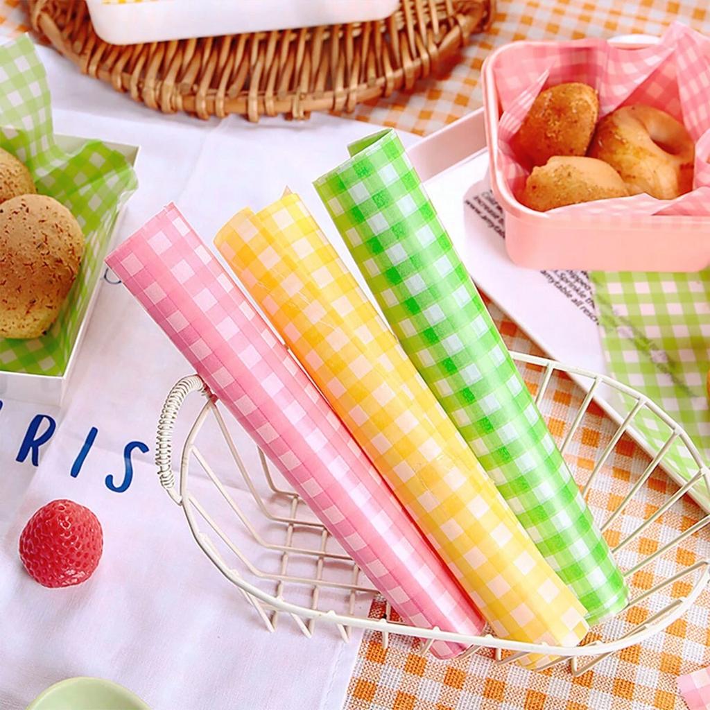 50pcs Random Colorful Grid Oil-absorbing Paper for Baking Cookies Food-grade Wax Paper Baking Tools Oil-Resistant Packing Papers