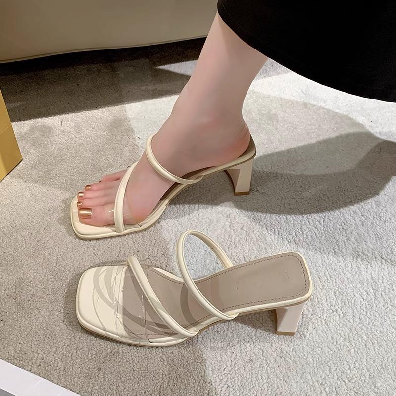 

High-heeled slippers for women s summer outer wear, new with skirt transparent word with thick-heeled sandals 40
