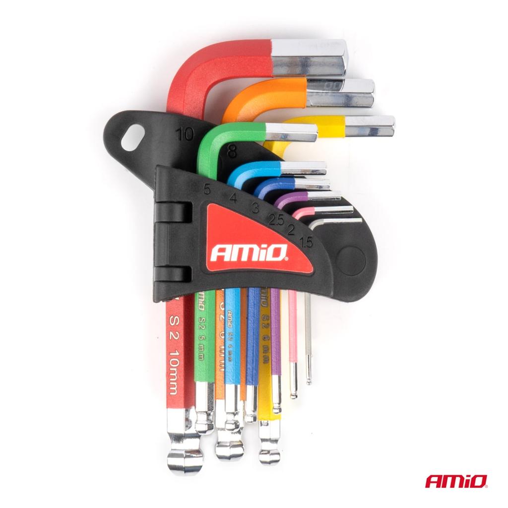 Hex Keys with Ball Head Short Allen Keys Set of 9 S2 Amio-04298