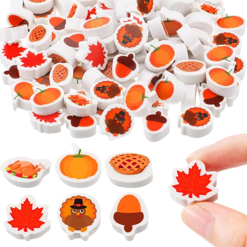 Yexiya Fall Mini Erasers for Bulk Apple Erasers Novelty Thanksgiving Pumpkin Maple Leaf Party Favor Stationery Cute Fun for Autumn Rewards(60 Pcs)