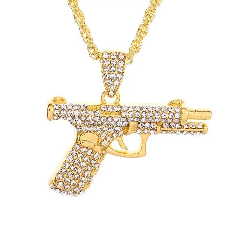 Hip-Hop Crystal Pistol Pendant, Personalized Men and Women Punk Cool Rock Rap Trend Necklace Trend Jewelry Gift