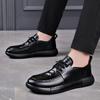 Fashion Autumn Winter Cow Leather Men's Dress Shoes Fashion Casual  Men's Round Toe Lace-up Shoes Black New Designer Loafers Male