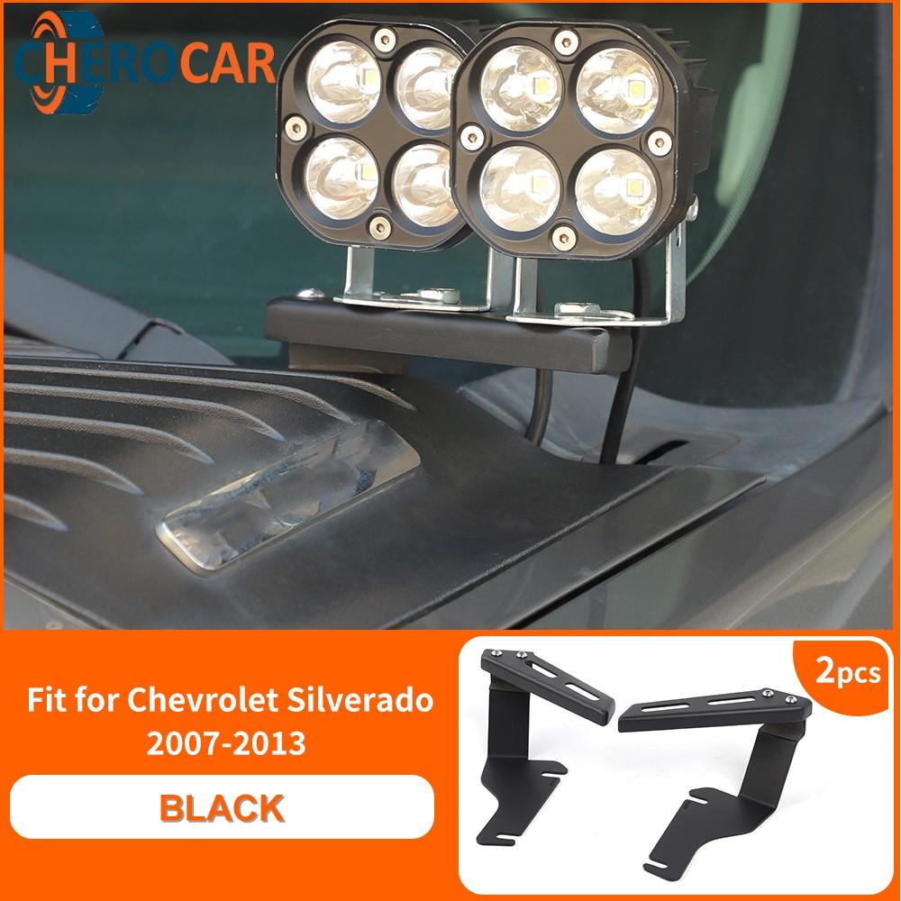 2PCS Front Light Pod Hood Ditch Mount Brackets Holder For Chevy Silverado 07-13