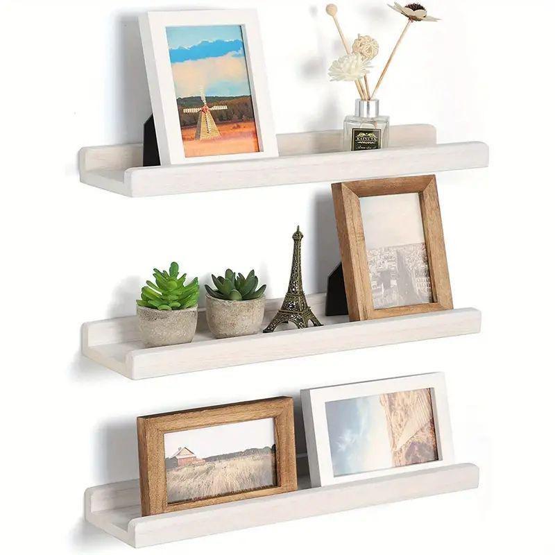 Dřevěné plovoucí police s římsou, sada 2 ks, rustikální nástěnné dřevěné police pro úložný prostor, ložnice, obývací pokoj, koupelna, kuchyň