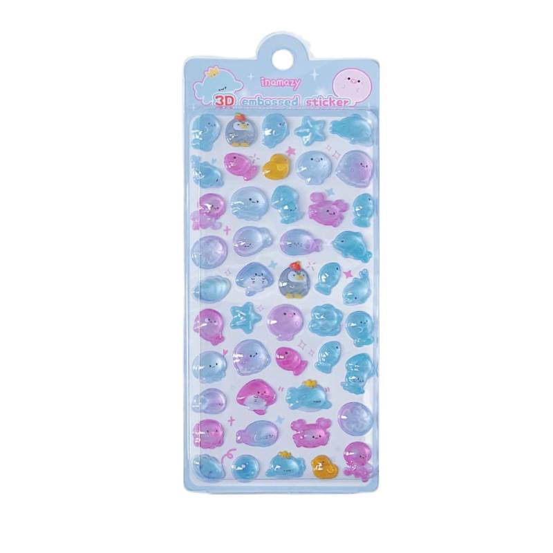 3D Puffy Cartoon Sticker Sheet Ocean Animal Bread Fruit Kawaii Stickers For Phone Case Laptop Journal Scrapbook Diy Decoration