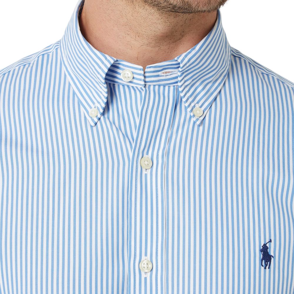 Polo Ralph Lauren Striped Pony Logo Embroidered Poplin Long Sleeve Shirt Men Shirts Blue 710791845-003