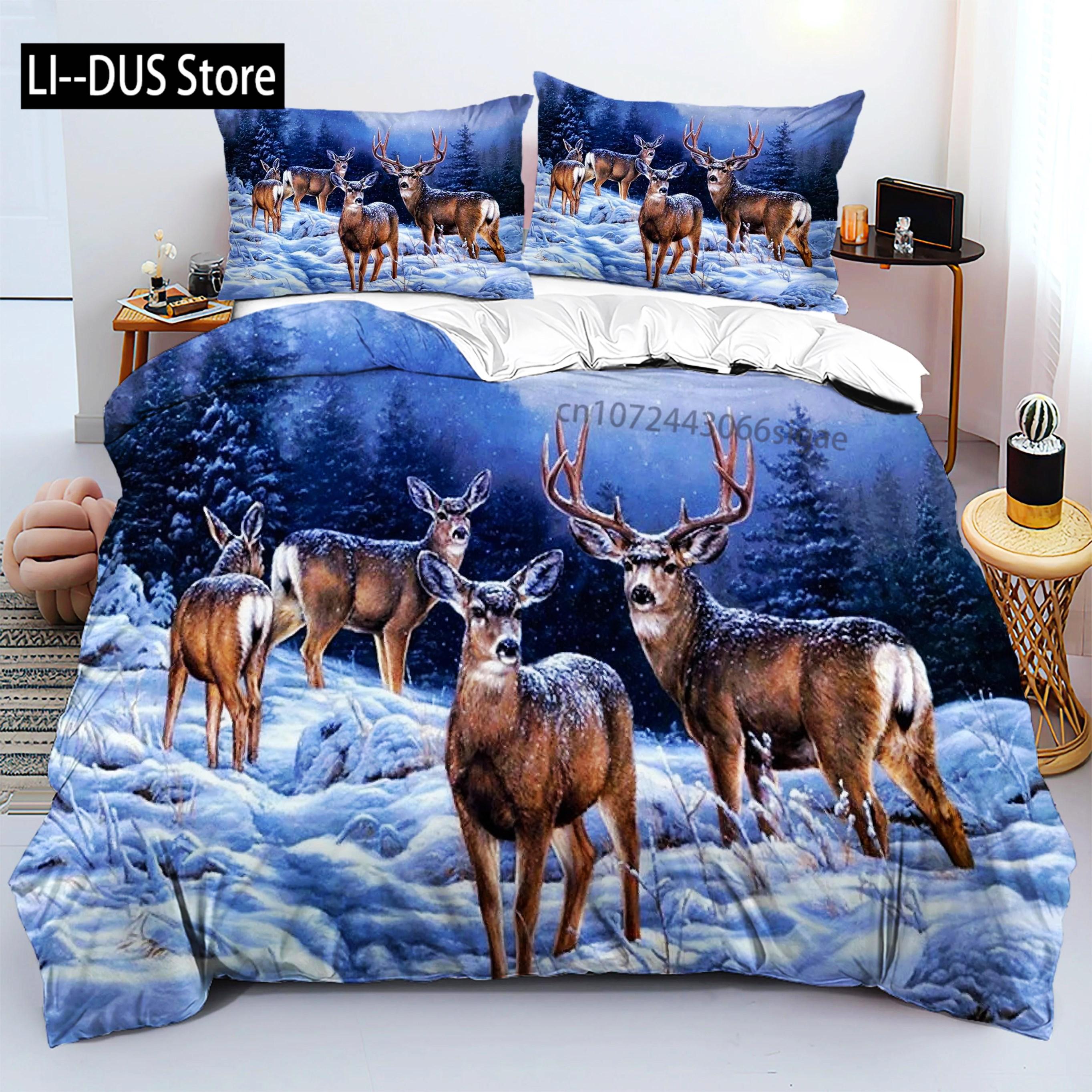 

Deers 3D Cartoon Printed Bedding Linen Set Elegant Luxury Home Textiles Duvet Cover Set Soft Comfortable Quilt Cover Pillowcases EU Single(135*200cm)3pcs