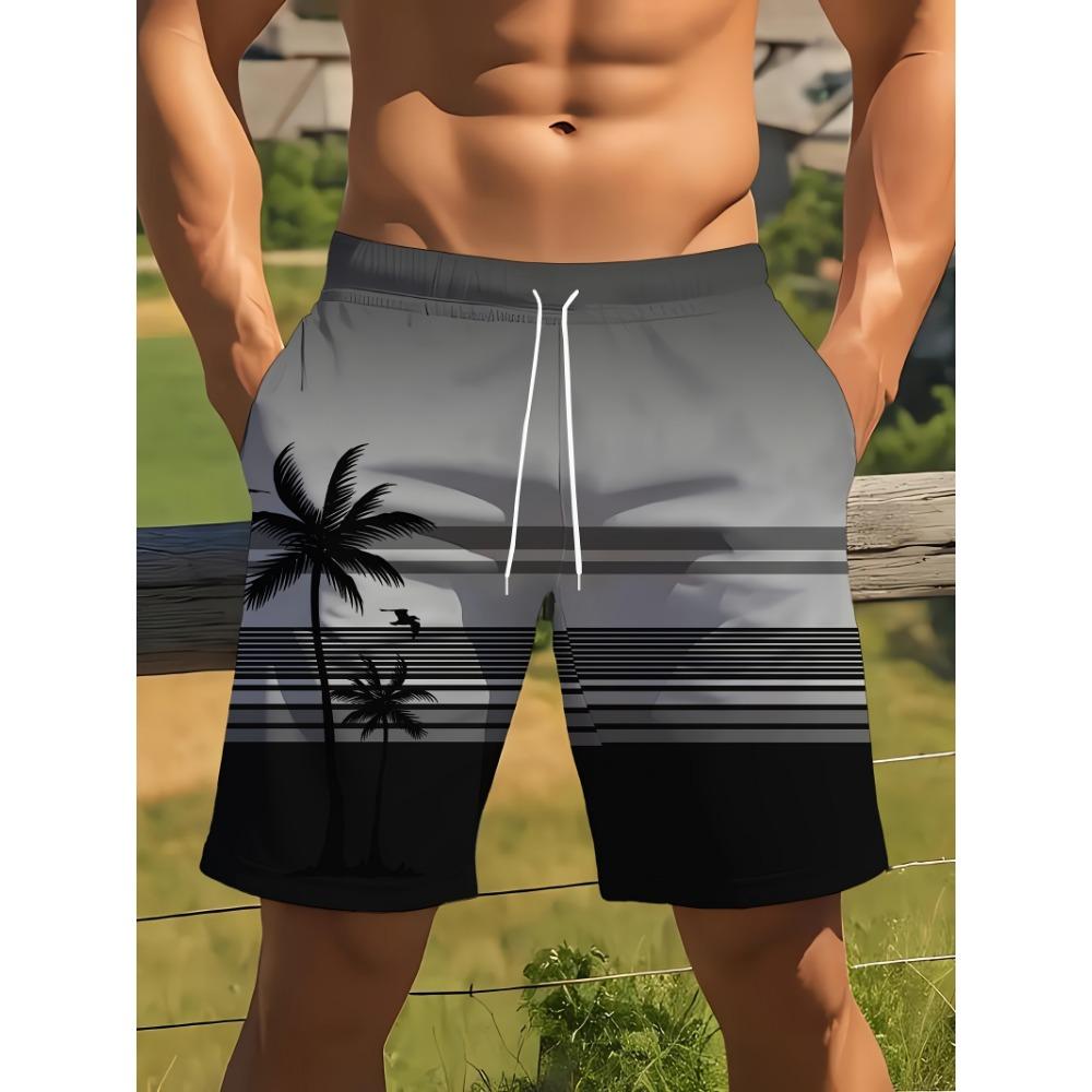 Men's Ocean Coconut Tree Print Beach Shorts Summer Vacation Surfboard Shorts Casual Classic Quick Dry Shorts
