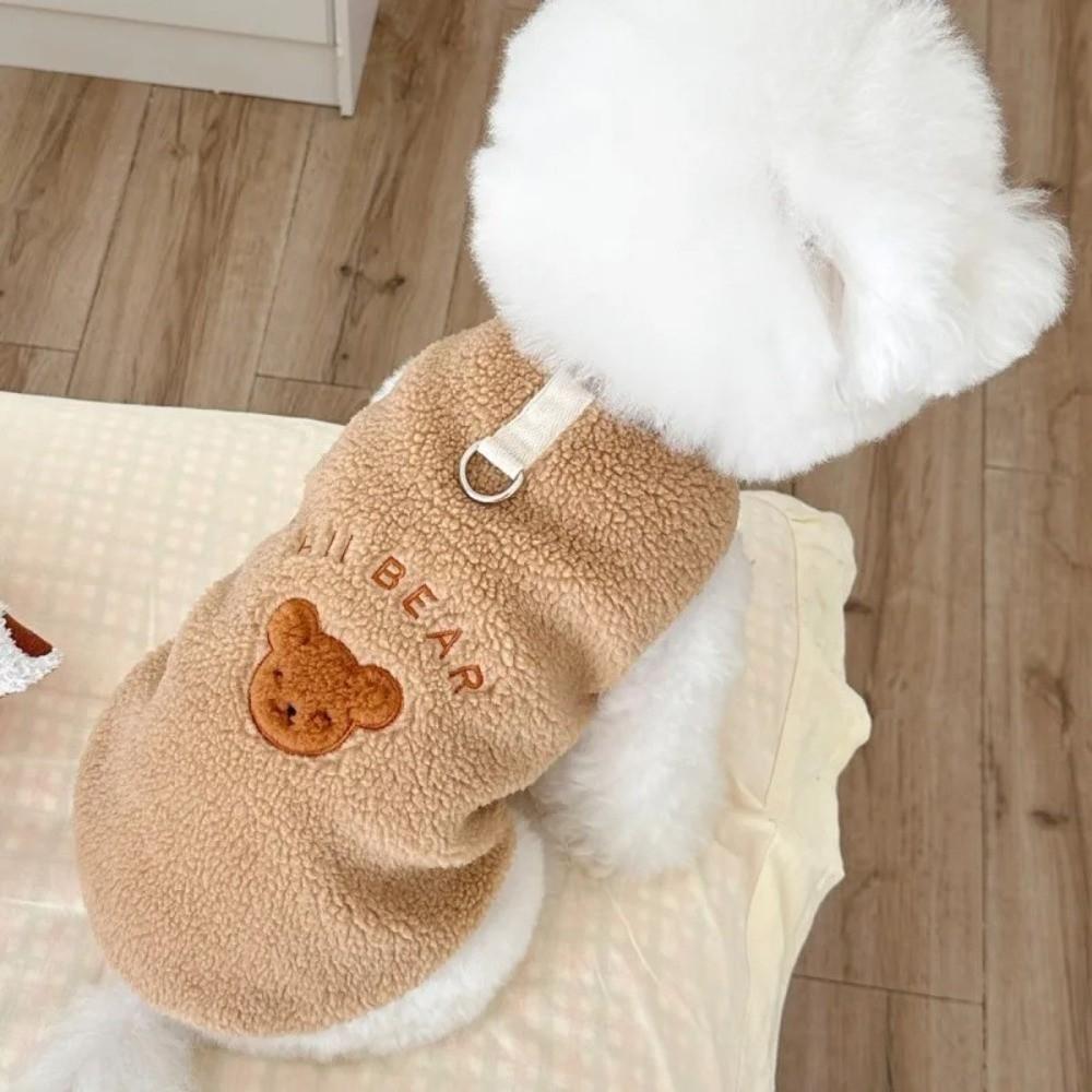 with D-Ring Winter Puppy Clothes Bear Print Pug Teddy Coat New Pet Jacket  Chihuahua Outfits