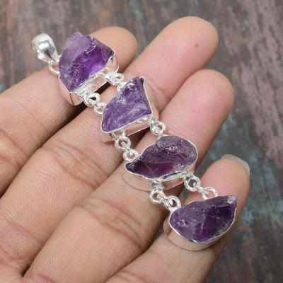 Amethyst Rough Gemstone Χειροποίητο μενταγιόν κοσμήματα από ασήμι 925 στερλίνα για γυναίκες
