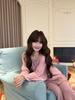 Women's Cotton Pajama Set - Solid Color, Long Sleeve, Long Pants, Casual Relaxed Fit for Spring/Summer.