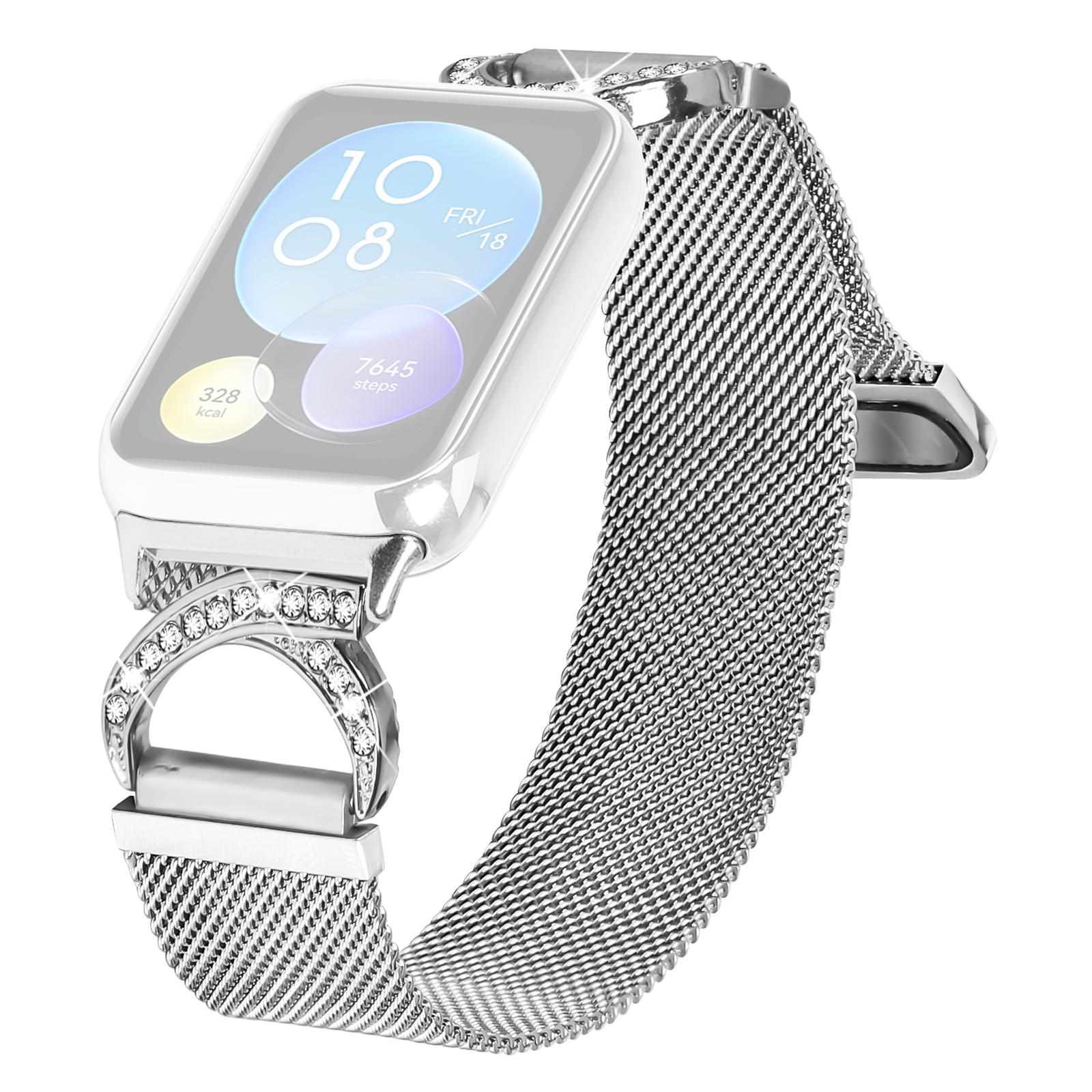 

For Xiaomi Smart Band 8 Pro Replacement Strap Milanese Silver Metal Watch Band Rhinestone Decor As shown A