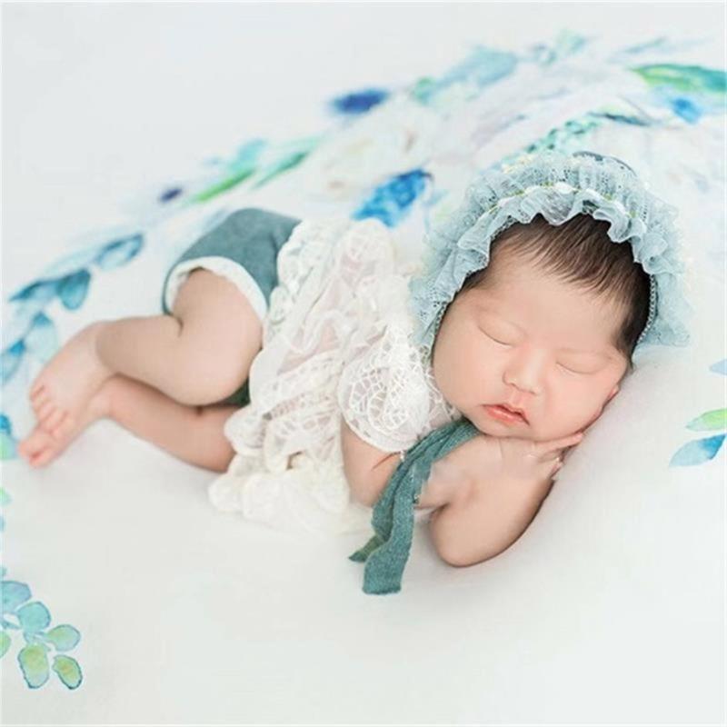 Baby Photography Props Lace Jumpsuits Bonnet Hat Newborns Photo Props Photoshoots Headwear Infant Photo Posing Outfit