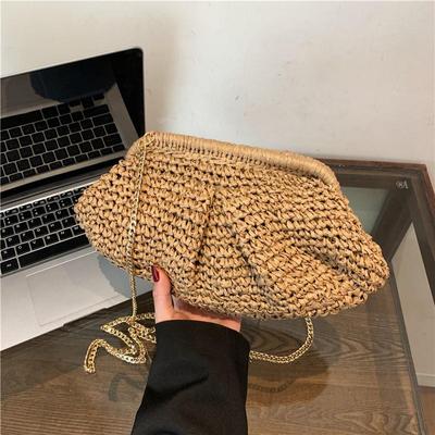 Sommer Designer Schulter Crossbody Tasche Stroh Weben Clutch Geldbörse Frauen Knödel Crossbody Strand Tasche Fashon Cloud Beutel