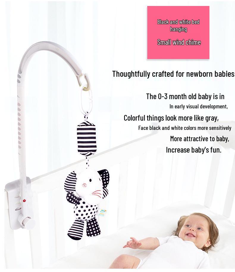 Happy Monkey Baby Crib Rattle: Black & White Cartoon Animal Wind Chime for Early Education