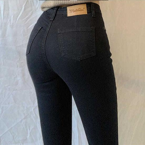 Women's Large Size Jeans High Waist Stretch Skinny Denim Trousers Solid Color Streetwear Vintage Washed Elastic Slim Pencil Pants