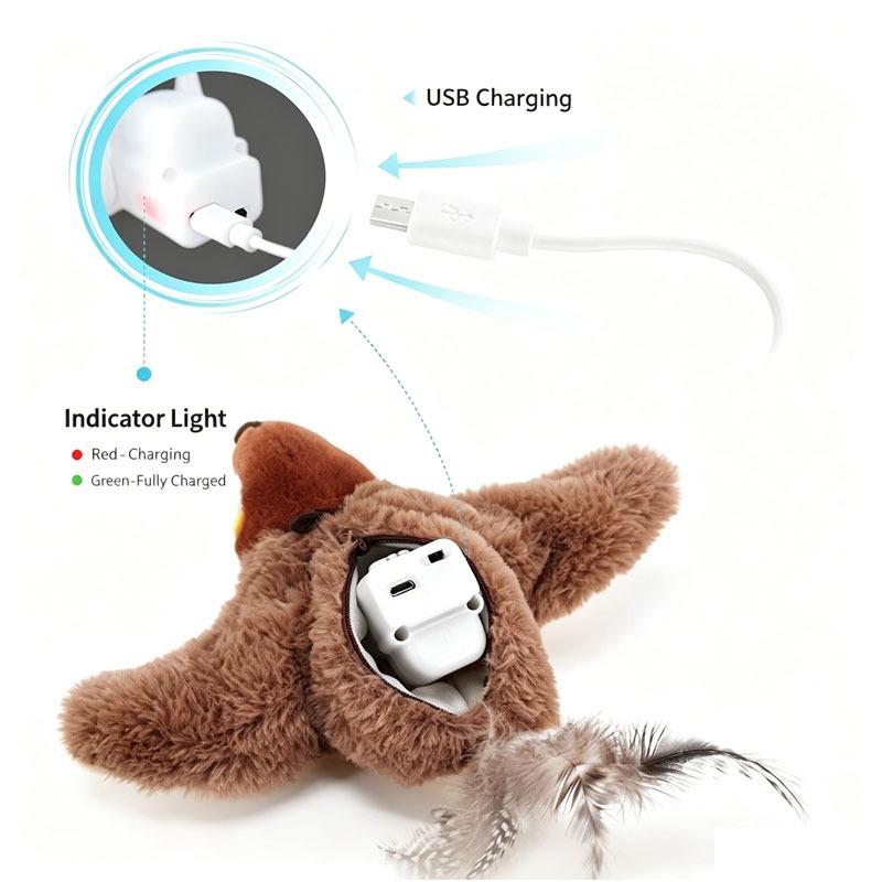 Simulated Bird Squeaky Cat Toy USB Charging Interactive Cats Toy Plush Kitten Toys for Boredom Relief Indoor Entertainment Play