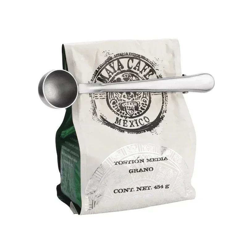 2026 New Stainless Steel Coffee Scoop with Clip, Multi-Function Spoon Bag Sealing Clip for Coffee Beans and Tea Leaves
