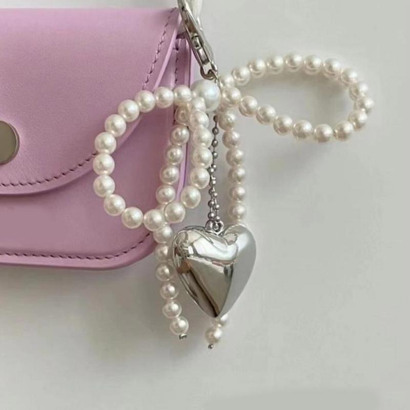 Bowknot Heart Phone Charm Detachable Pearls Bead Phone Lanyard Backpack Ornament