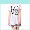 Elegante Camiseta Longa Esportiva Feminina Estampa Love com Letras Vestido Casual Peça Única Zíper
