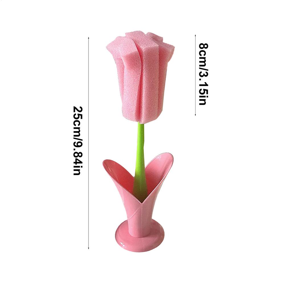 

Glass Cleaning Brush Flower Household Cup Brush Long Handle Dish Scrubber Household Cleaning Tool For Wine Glass Travel Cup Pet розовый