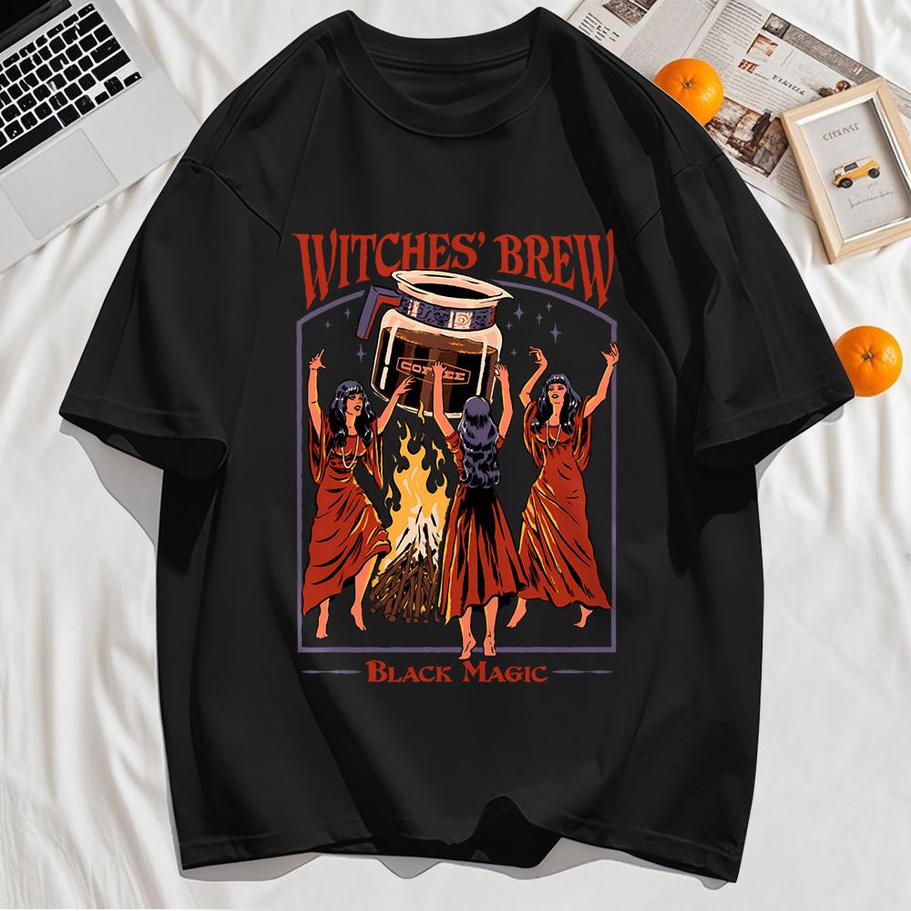 Witches Brew Black Magic Print Retro Top Unisex Cotton Hip Hop Tshirts Summer Comfortable T Shirt Loose Sport Clothes