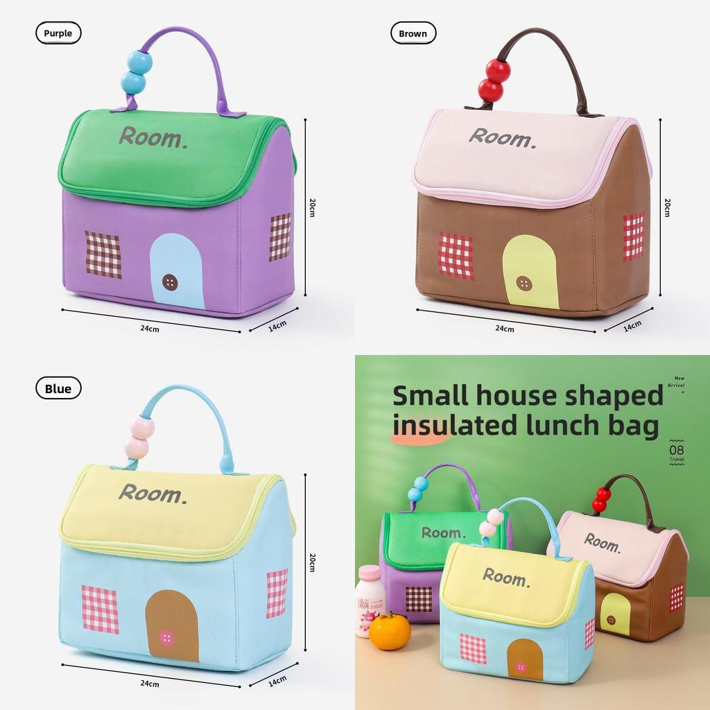 Large Capacity Waterproof Lunch Tote With House Exterior And Letter Print For Travel